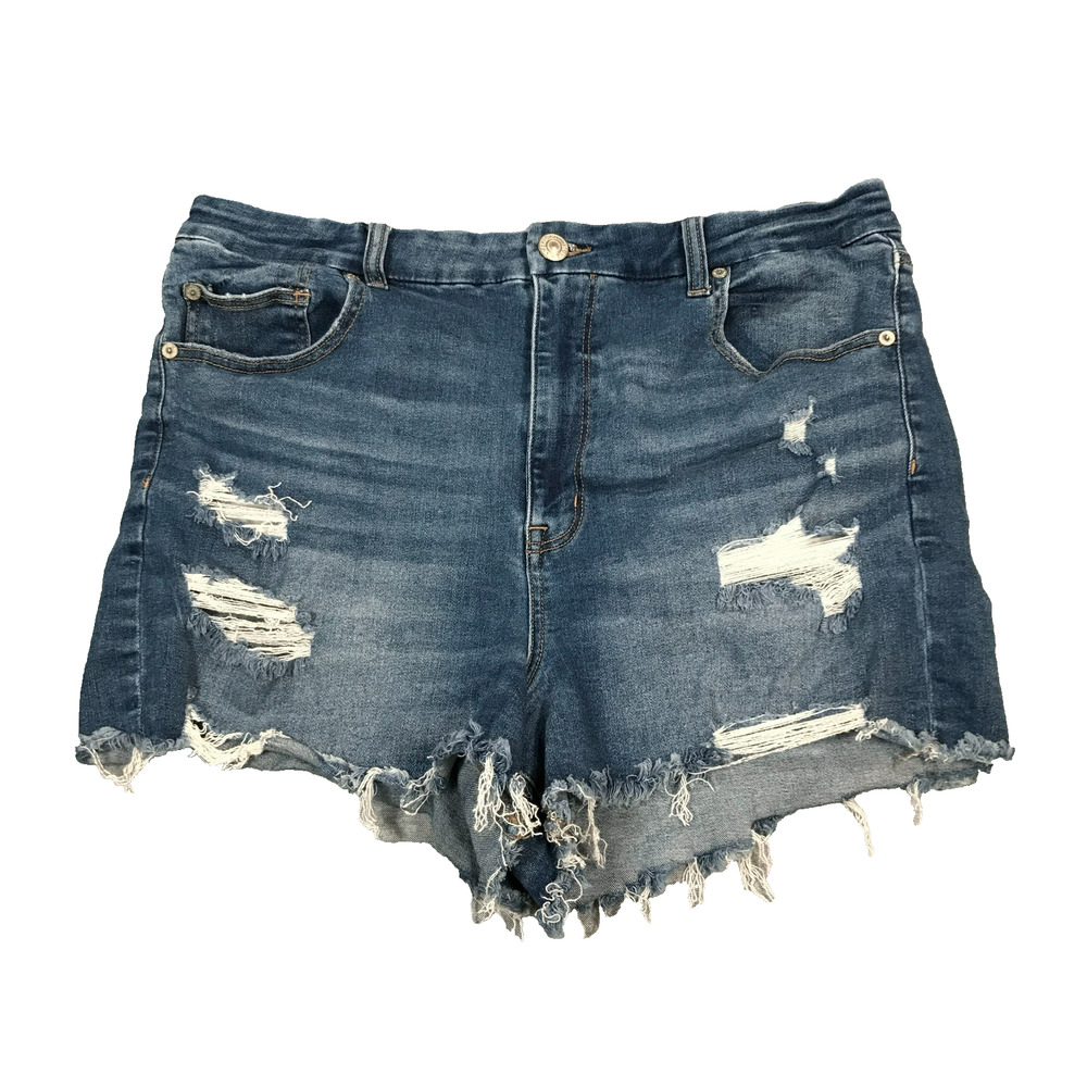 American Eagle 18 Curvy Hi-Rise Shortie Blue Jean Shorts Next Level Stretch BC6